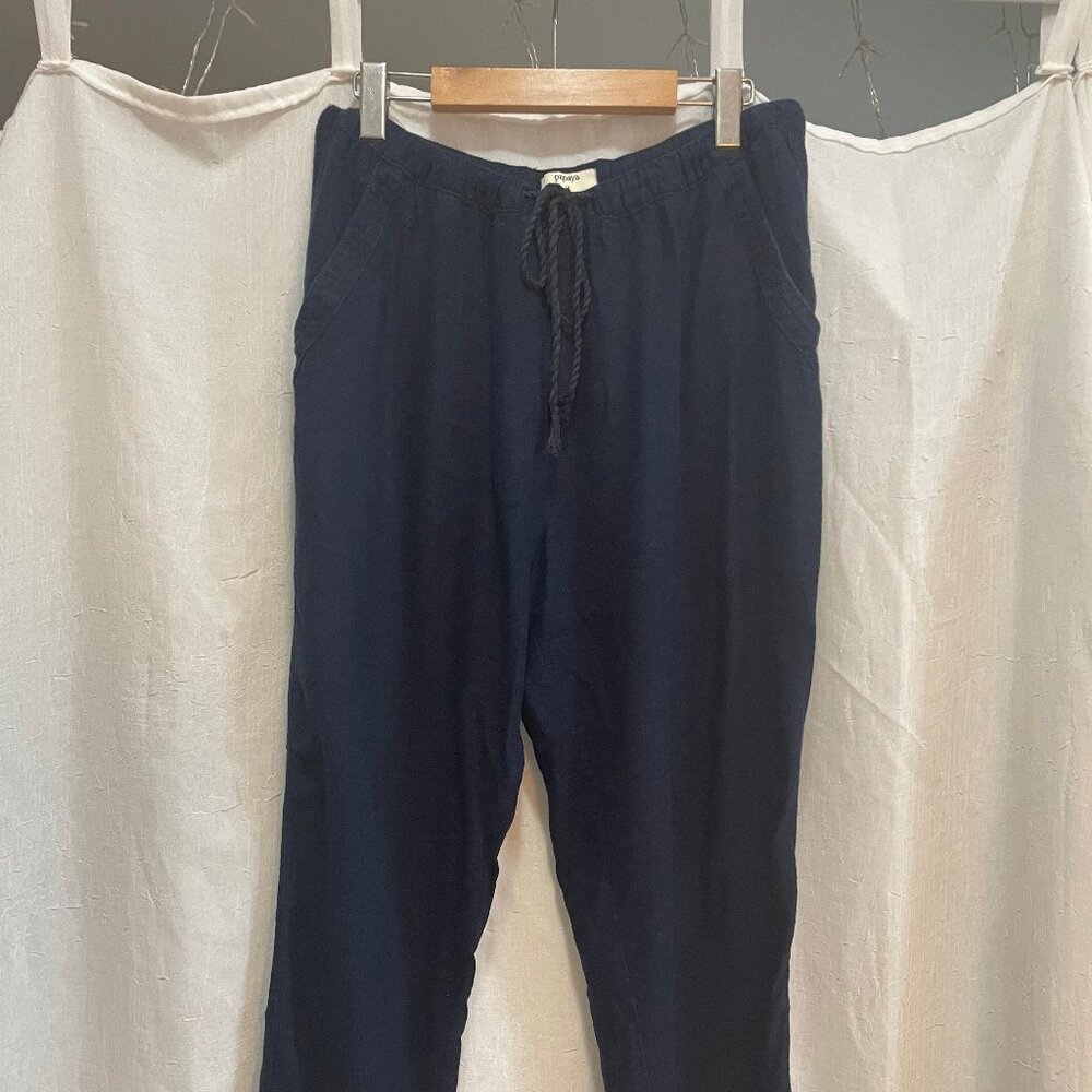 Navy Blue Loose Linen/Viscose Pants